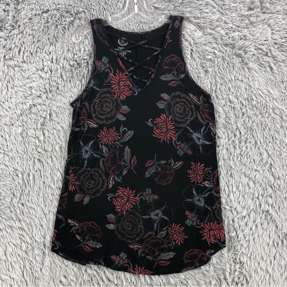 Maurices 24/7 Dress Womens Large Shoestring Cross Sleeveless Flower Long Shirt